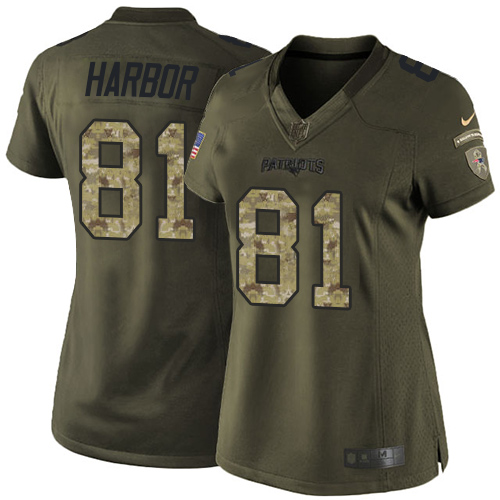 Women's Elite Clay Harbor Nike Jersey Green - #81 Salute to Service NFL New England Patriots